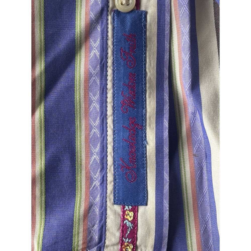 Robert Graham Geometric Shirt Men's M Striped Flip Cuffs Embroidered - Picture 6 of 10